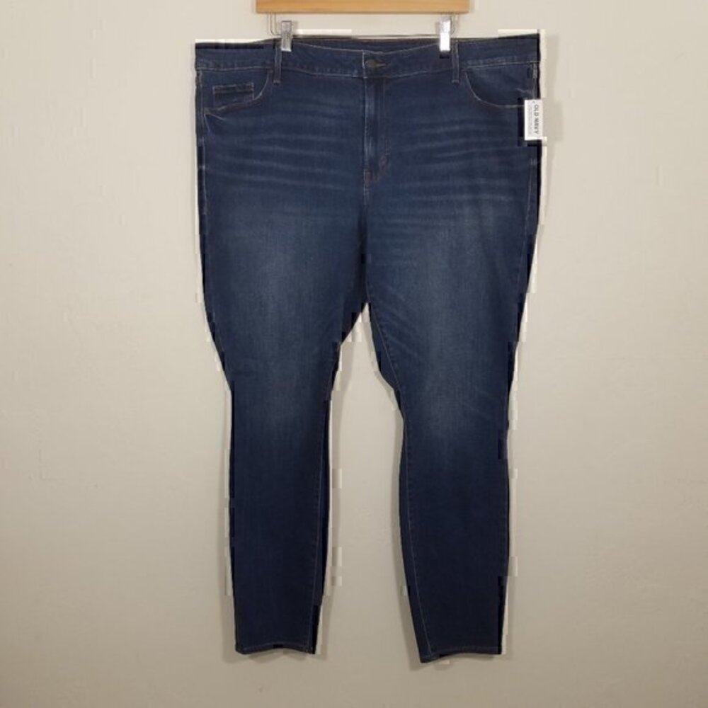 NWT Old Navy Mid-Rise Pop Icon Skinny Jeans Stretch Blue Plus Size 24 LONG